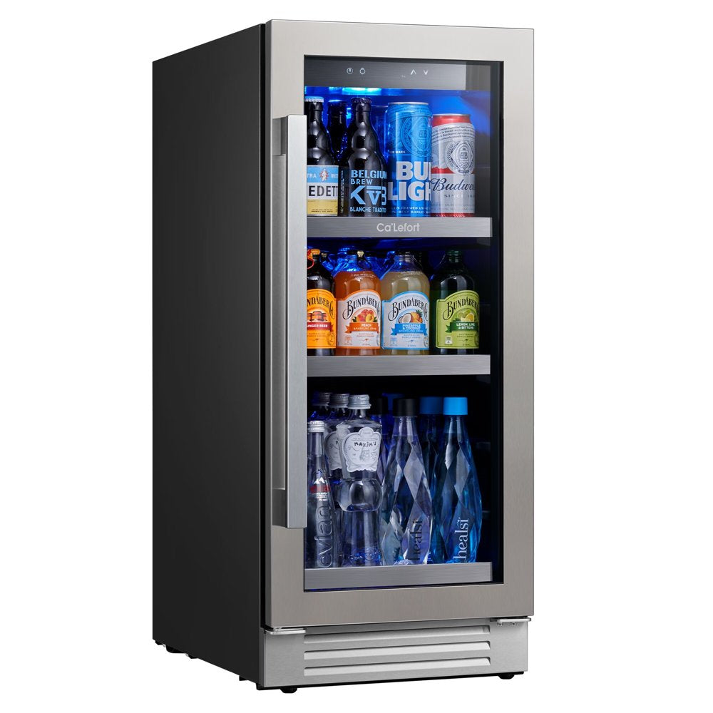 15'' Beverage Refrigerator Cooler,100 Cans Beverage Fridge,Built in or Freestanding Beverage Center with Stainless Steel Door
