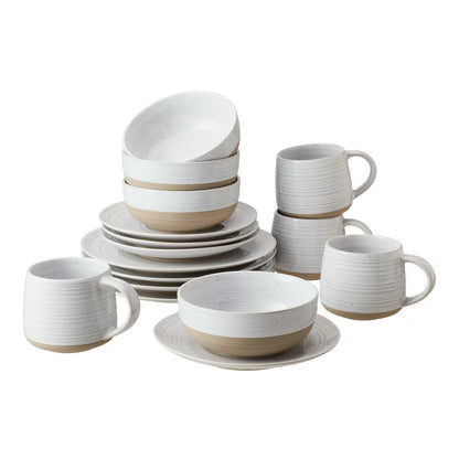 '- Abott White round Stoneware 16-Piece Dinnerware Set