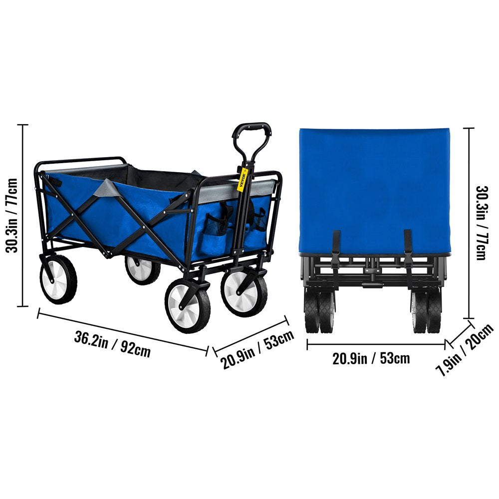 brand Collapsible Wagon Cart ,Folding Wagon Cart , 176 Lbs Load Beach Wagon Oversized Wheels, Portable Folding Wagon Adjustable Handles for Beach, Garden, Sports, Camping,Blue & Gray