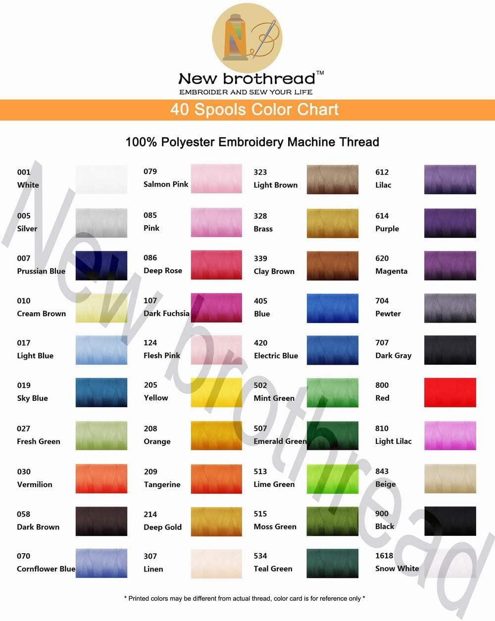 40 Brother Colors Polyester Embroidery Machine Thread Kit 500M (550Y) Each Spool for Brother Babylock Janome Singer Pfaff Husqvarna Bernina Sewing Machines