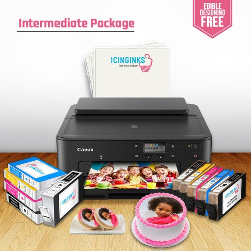 ICINGINKS® Intermediate Edible Ink Printer Bundle Package including Canon PIXMA TS702/TR8620 Comes with Edible Ink Cartridges, Edible Ink Cleaning Cartridges and 12 frosting sheets