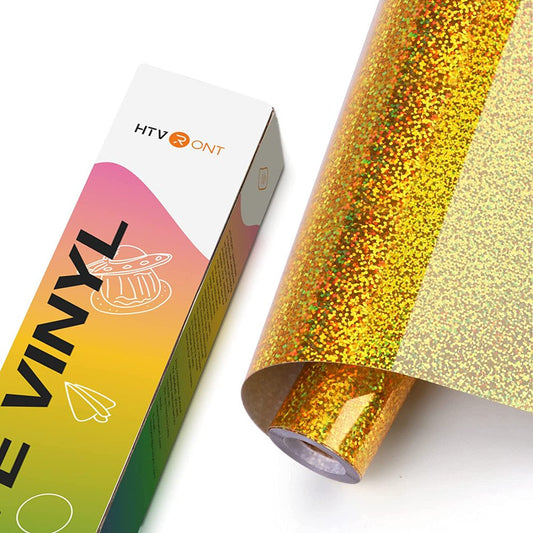 12" X 10FT Holographic Sparkle Gold Glitter Adhesive Vinyl Permanent Roll for Cricut