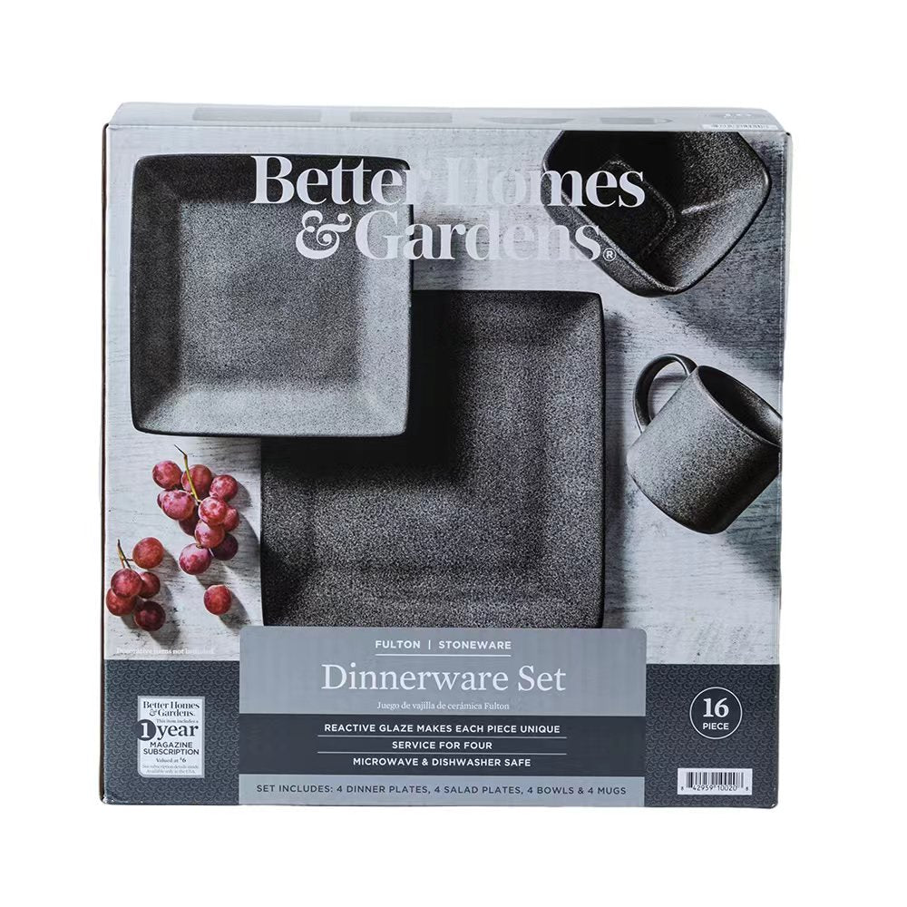 '- Dark Gray Square Stoneware 16-Piece Dinnerware Set