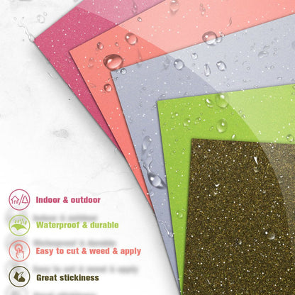 12 PCS 12"X12" Glitter Shimmer Permanent Adhesive Vinyl Sheets Bundle for Cricut DIY Craft Decor