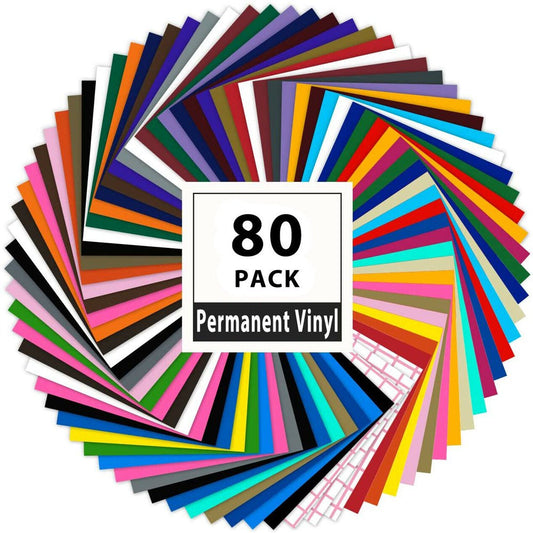 80 PCS Permanent Adhesive Vinyl Sheets Include 70 Vinyl Sheets 12" X 12" & 10 Transfer Tape Sheets for Cricut