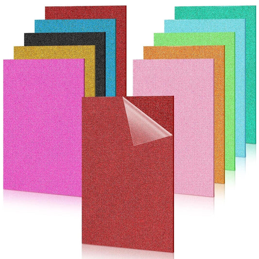 10 Pcs Glitter Colored Glossy Acrylic Sheets 8'' X 12'' Translucent Plastic Sheet 1/8 Inch Thick Square Glitter Acrylic Panel for DIY Decoration, Crafts, Sawing, Laser Cutting, Engraving(Multicolor)