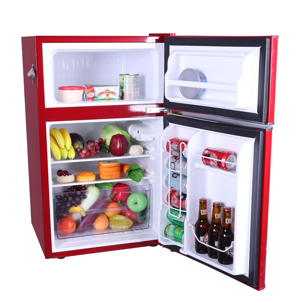 Retro 3.1 Cu Ft Two Door Compact Refrigerator with Freezer, Red