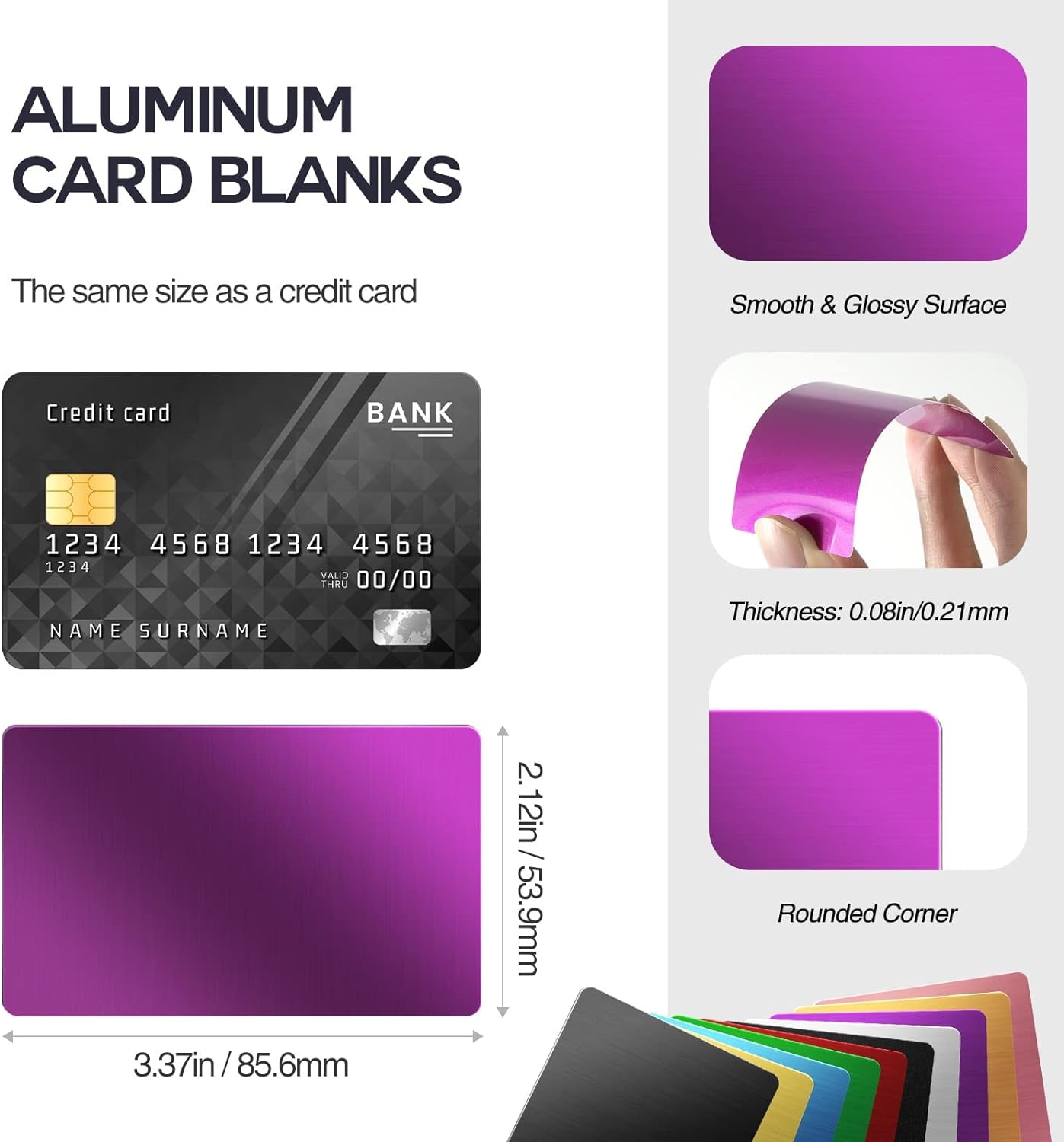 200 Pcs Metal Business Card Blanks, Colorful Aluminum Laser Engraving Blanks Multipurpose Metal Cards Laser Engraving DIY Cards for Circut, CNC, Glowforge