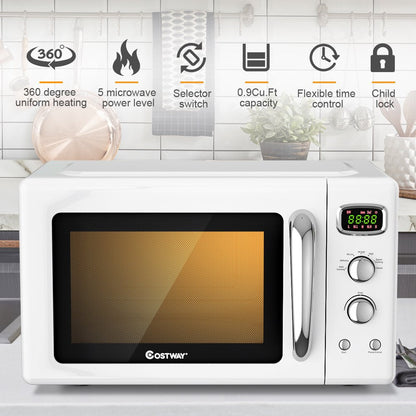 0.9Cu.Ft. Retro Countertop Compact Microwave Oven 900W 8 Cooking Settings White