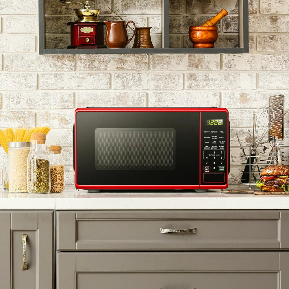 0.7 Cu. Ft. Countertop Microwave Oven, 700 Watts, Red, New