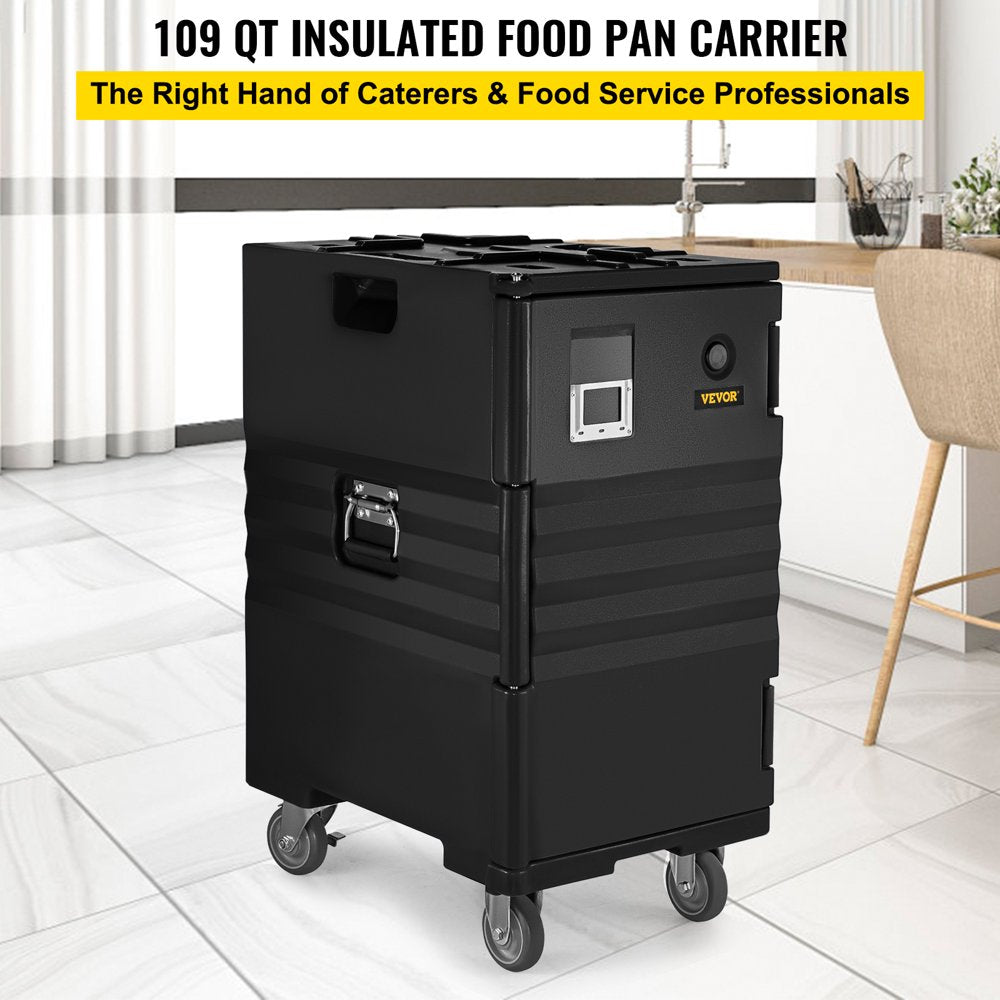 Insulated Food Pan Carrier 109 Qt Hot Box for Catering, LLDPE Food Box Carrier with Double Buckles, Front Loading Food Warmer with Handles, End Loader with Wheels for Restaurant, Canteen, Etc.