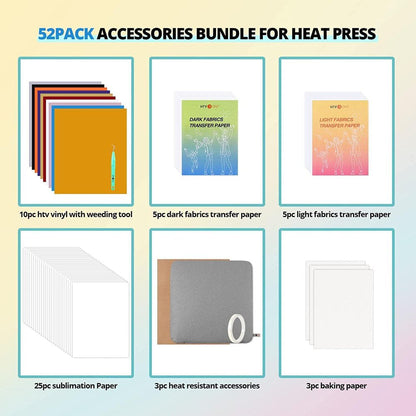 52Pcs Heat Press Accessories for Cricut Easy Press Heat Press Supplies Heat Press Mat Sublimation Paper Heat Transfer Paper