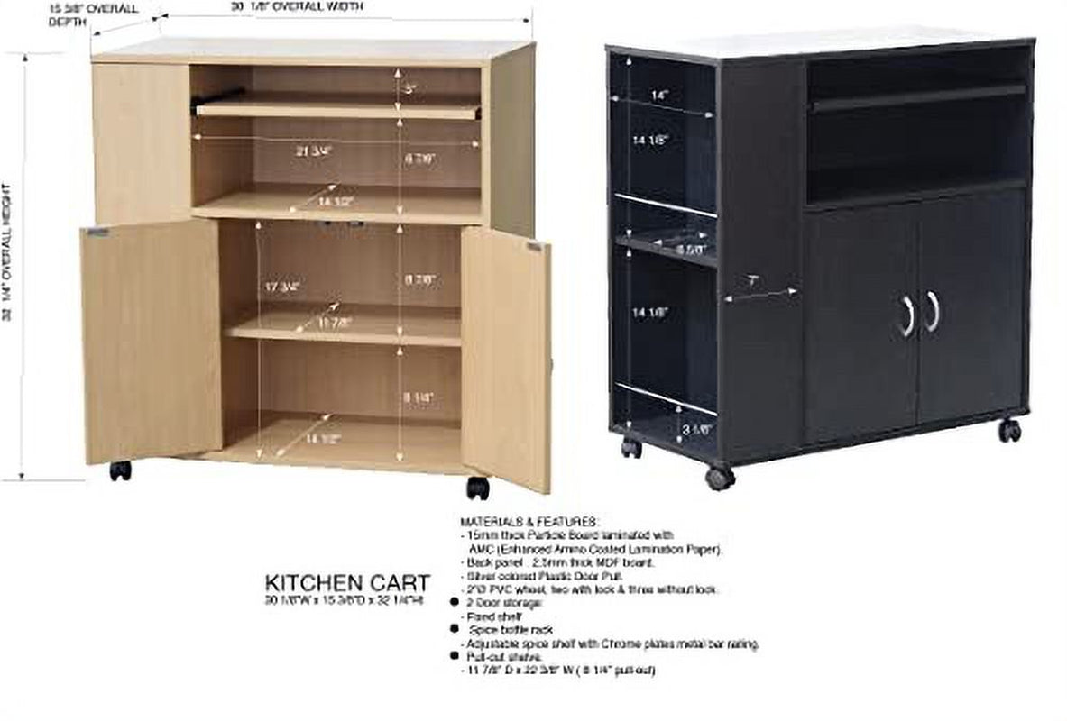 '- Kitchen Island Rolling Cart on Wheels with Storage Cabinet, Black