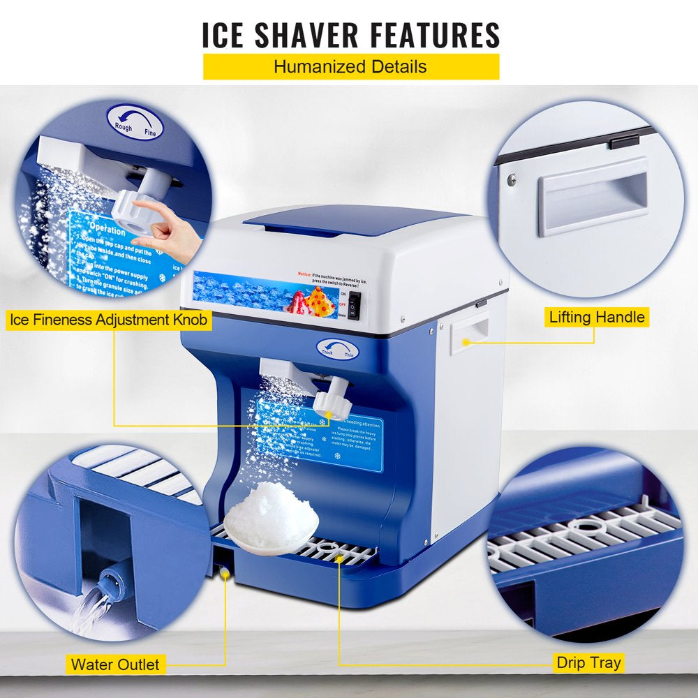 brand Electric Ice Shaver Machine 250W Snow Cone Maker 265Lbs/H. for Home and Commercial
