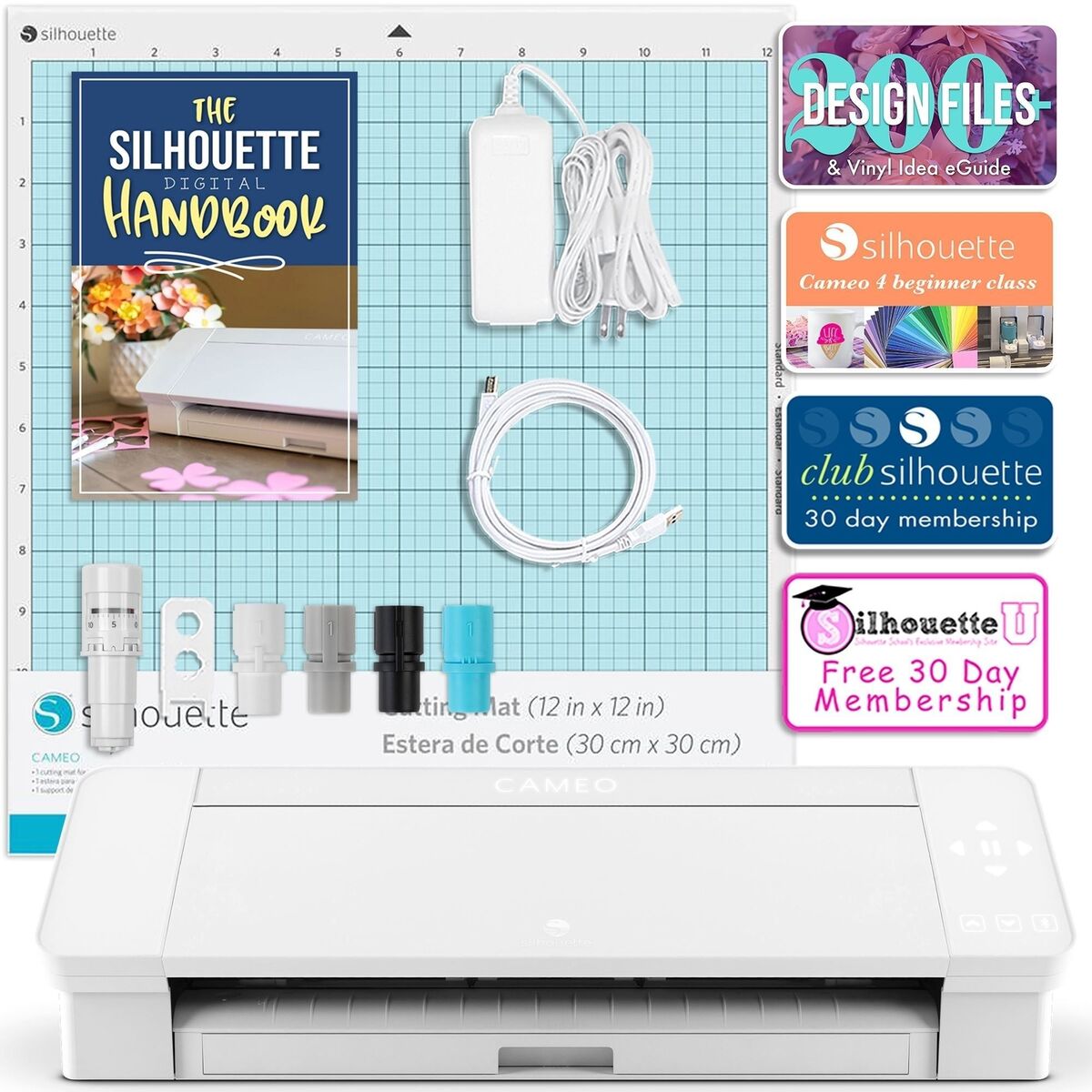 Silhouette White Cameo 4 w/ 8-in-1 Turquoise 15" x 15" Heat Press Bundle