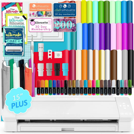 Silhouette Cameo 4 PLUS - 15" w/ 38 Sheets Oracal Vinyl, HTV, Pens, Guides