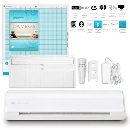 Silhouette White Cameo 5 w/ 38 Oracal Sheets, Siser HTV, Guides, 24 Pens